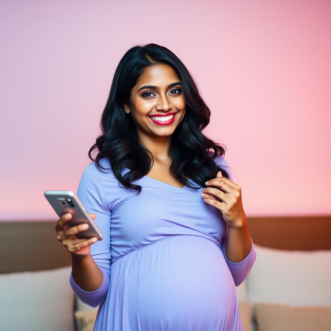 Smiling pregnant woman using GynoHelp